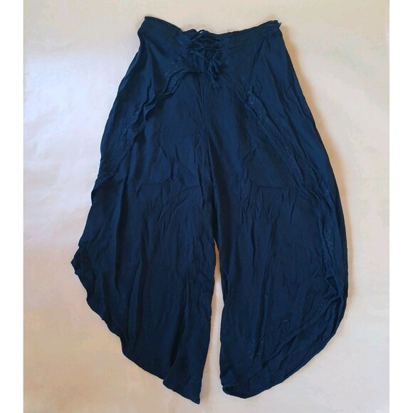 Black Palazzo Pants Free Size M/L/XL Festival Yoga Boho Beach Hippie Rayon - Picture 1 of 9